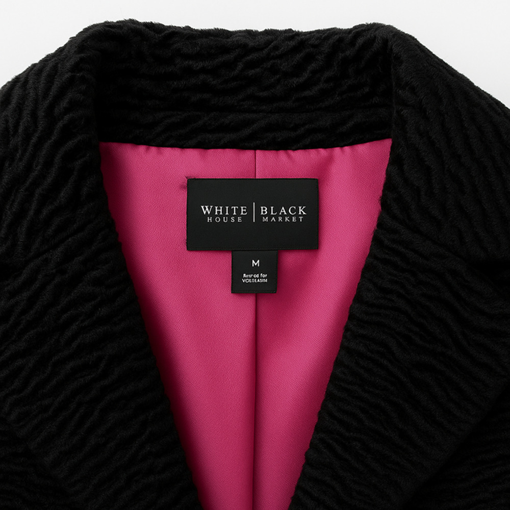 White House Black Market Black Curly 'tiger-stripe' Faux Fur Mid-Length Coat Med - Picture 5 of 6